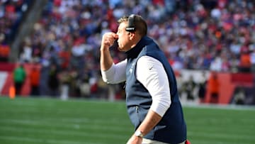Oct 26, 2025; Foxborough, Massachusetts, USA;  New England Patriots head coach Mike Vrabel reacts during the fourth quarter against the Cleveland Browns at Gillette Stadium. Mandatory Credit: Bob DeChiara-Imagn Images