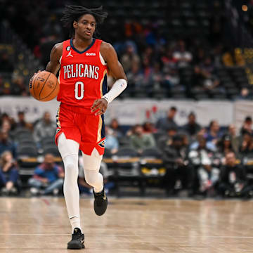 Jan 9, 2023; Washington, District of Columbia, USA;  New Orleans Pelicans guard Dereon Seabron (0) dribbles during the game against the Washington Wizards at Capital One Arena. Mandatory Credit: Tommy Gilligan-Imagn Images