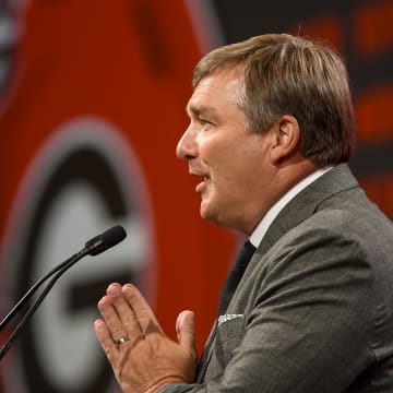 Jul 18, 2023; Nashville, TN, USA;  Georgia Bulldogs head coach Kirby Smart speaks with the media during SEC Media Days at Grand Hyatt. Mandatory Credit: Steve Roberts-USA TODAY Sports