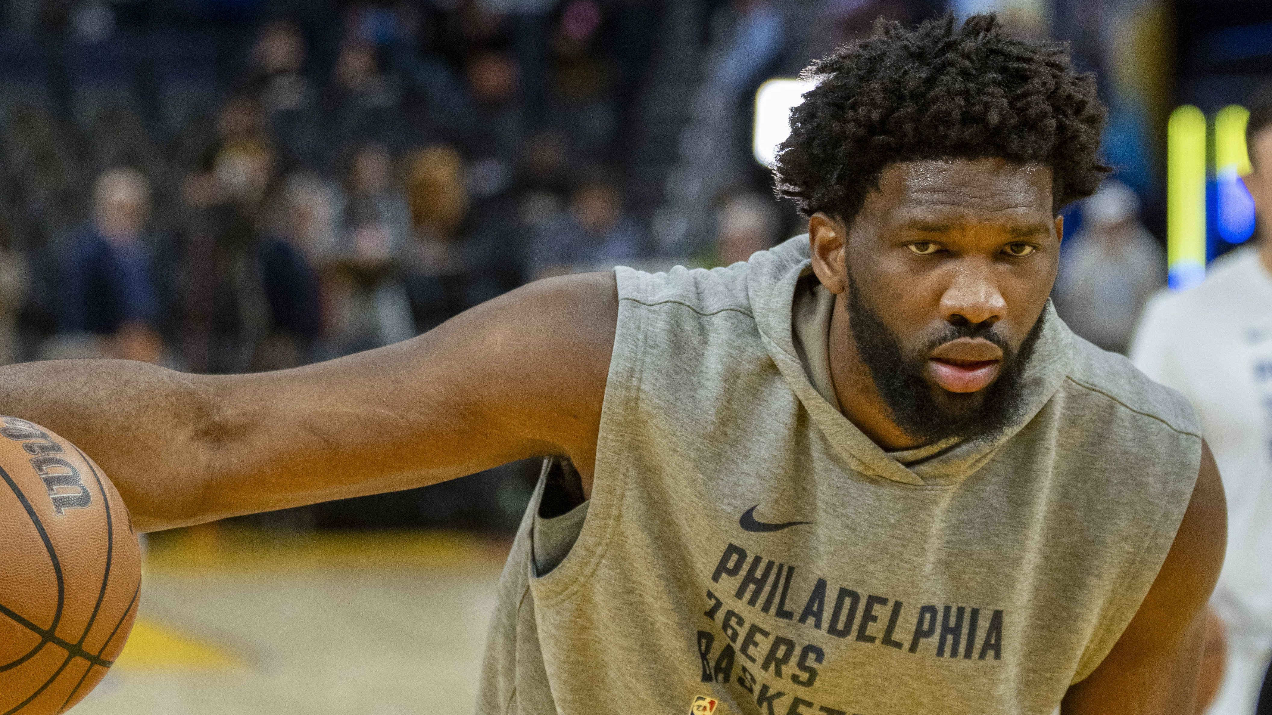 Jan 30, 2024; San Francisco, California, USA;  Philadelphia 76ers center Joel Embiid (21) during