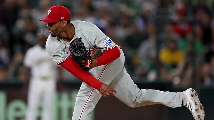 May 24, 2025; West Sacramento, California, USA; Philadelphia Phillies pitcher Joe Ross (41) throws a pitch against the Athletics during the seventh inning at Sutter Health Park.