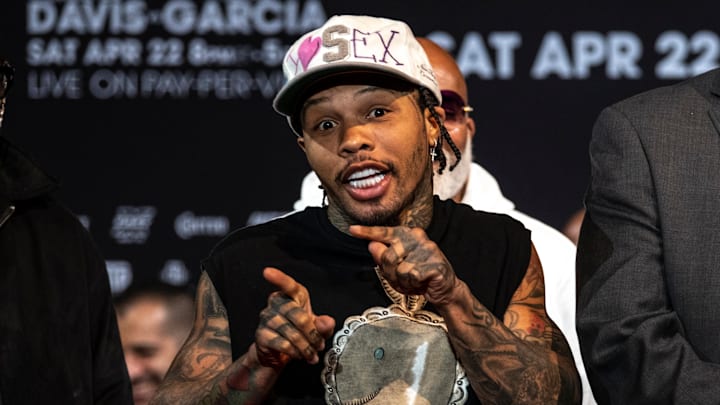 Gervonta "Tank" Davis during an April 20, 2023 press conference. Gervonta "Tank" Davis during an April 20, 2023 press conference.