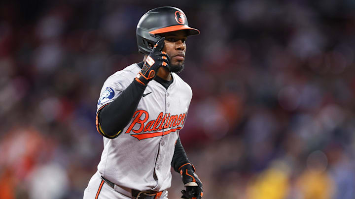 Sep 10, 2024; Boston, Massachusetts, USA; Baltimore Orioles center fielder Cedric Mullins (31) celebrates after hitting a two run home run during the third inning against the Boston Red Sox at Fenway Park. 