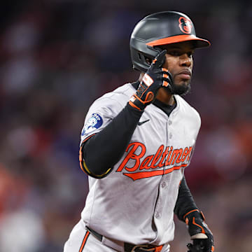 Sep 10, 2024; Boston, Massachusetts, USA; Baltimore Orioles center fielder Cedric Mullins celebrates after hitting a two-run home run.