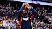 Oct 29, 2025; Denver, Colorado, USA; New Orleans Pelicans forward Zion Williamson (1) before the game against the Denver Nuggets at Ball Arena. Mandatory Credit: Isaiah J. Downing-Imagn Images