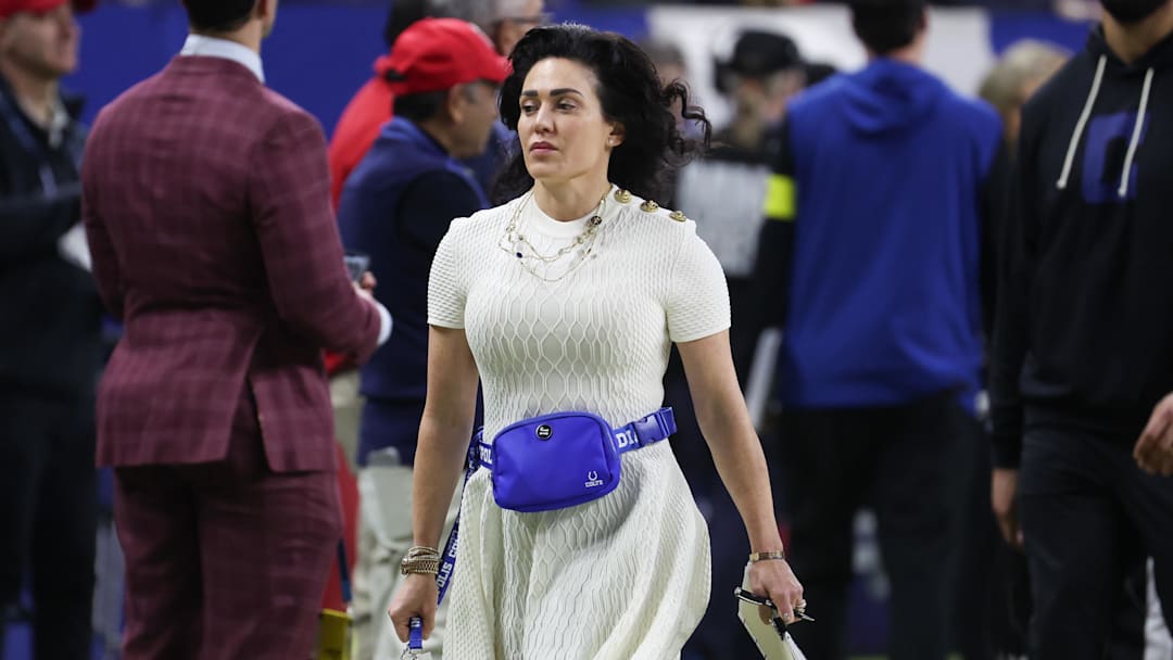 Dec 22, 2025; Indianapolis, Indiana, USA; Indianapolis Colts owner Carlie Irsay-Gordon walks off the field at halftime of the game against the San Francisco 49ers at Lucas Oil Stadium. Mandatory Credit: Trevor Ruszkowski-Imagn Images