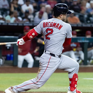 Sep 7, 2025; Phoenix, Arizona, USA; Boston Red Sox third baseman Alex Bregman against the Arizona Diamondbacks at Chase Field. Mandatory Credit: Mark J. Rebilas-Imagn Images