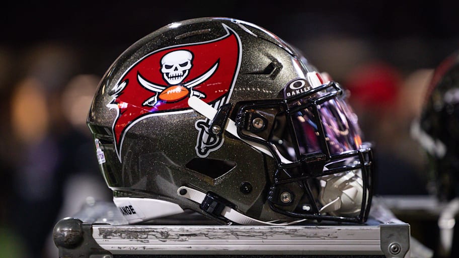 Detailed view of the Tampa Bay Buccaneers helmet against the New Orleans Saints. | Stephen Lew-Imagn Images