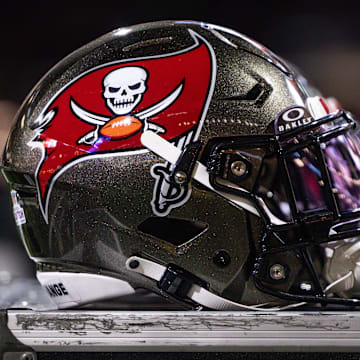 Oct 13, 2024; New Orleans, Louisiana, USA;  Detailed view of the Tampa Bay Buccaneers Mandatory Credit: Stephen Lew-Imagn Images