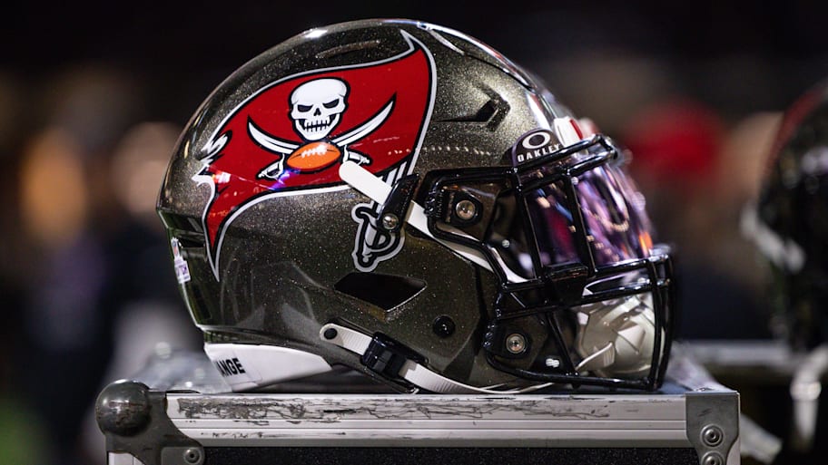 Detailed view of the Tampa Bay Buccaneers helmet against the New Orleans Saints during the first half at Caesars Superdome. | Stephen Lew-Imagn Images