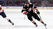 Apr 2, 2024; Buffalo, New York, USA;  Buffalo Sabres right wing Tage Thompson (72) skates with the puck during the second period against the Washington Capitals at KeyBank Center. Mandatory Credit: Timothy T. Ludwig-Imagn Images