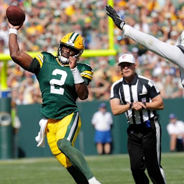 Green Bay Packers quarterback Malik Willis (2) throws a pass against Indianapolis Colts on Sunday at Lambeau Field.