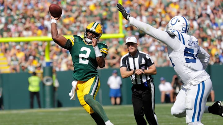 Green Bay Packers quarterback Malik Willis (2) throws a pass against Indianapolis Colts on Sunday at Lambeau Field.