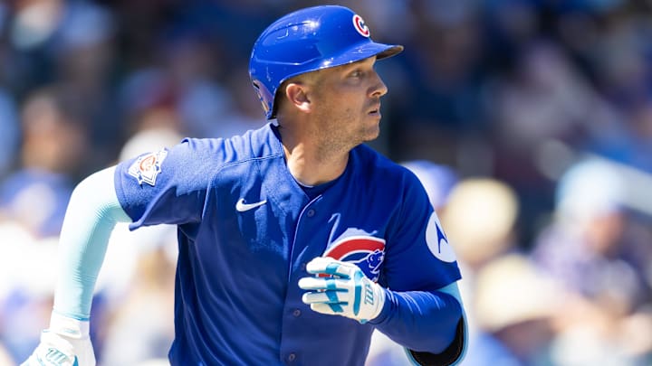 Mar 24, 2026; Mesa, Arizona, USA; Chicago Cubs third baseman Alex Bregman rounds the bases after hitting a home run against the New York Yankees during spring training at Sloan Park. Mandatory Credit: Mark J. Rebilas-Imagn Images