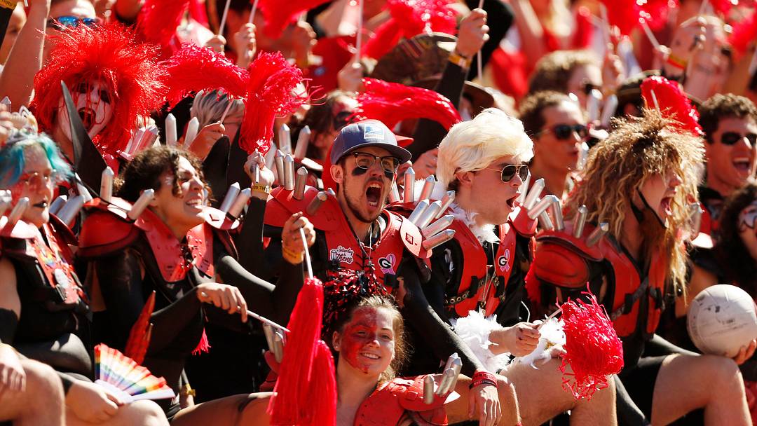 Georgia fans cheer before Georgia takes on Kent State at Sanford Stadium in Athens, Ga. 