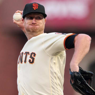Sep 11, 2023; San Francisco, California, USA; San Francisco Giants starting pitcher Alex Cobb (38) throws a pitch against the Cleveland Guardians during the first inning at Oracle Park. Mandatory Credit: Robert Edwards-USA TODAY Sports