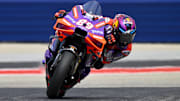 Apr 13, 2024; Austin, TX, USA; Jorge Martin (89) of Spain and Prima Pramac Racing rides during the qualifying session for the MotoGP Grand Prix of the Americas at Circuit of The Americas. Mandatory Credit: Jerome Miron-Imagn Images
