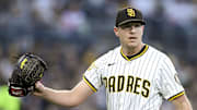 Apr 29, 2025; San Diego, California, USA; San Diego Padres starting pitcher Nick Pivetta (27) comes off the field after pitching during the second inning against the San Francisco Giants at Petco Park. Mandatory Credit: Denis Poroy-Imagn Images