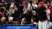 Former Cincinnati Bearcats men’s basketball player Corie Blount reacts to a call in the second half of a NCAA men’s basketball game between the Cincinnati Bearcats and Utah Utes, Tuesday, Feb. 11, 2025, at Fifth Third Arena in Cincinnati. Bearcats won 85-75.