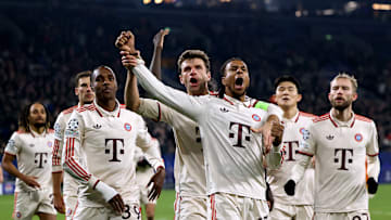 Bayern Munich players celebrating a goal in the Champions League