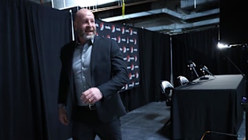 Apr 13, 2025; Portland, Oregon, USA;  Portland Trail Blazers general manager Joe Cronin departs the presser before the Trail Blazers play Los Angeles Lakers at Moda Center. Mandatory Credit: Jaime Valdez-Imagn Images