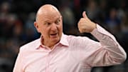 Oct 14, 2024; Inglewood, California, USA; LA Clippers owner Steve Ballmer reacts in the game against the Dallas Mavericks during the first half at Intuit Dome.