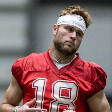 Quarterback Hunter Dekker participates in the New Orleans Saints' rookie minicamp.