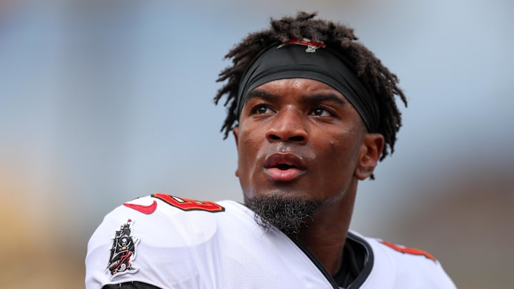 Sep 8, 2024; Tampa, Florida, USA; Tampa Bay Buccaneers wide receiver Kameron Johnson (19) warms up before a game against the Washington Commanders at Raymond James Stadium. Mandatory Credit: Nathan Ray Seebeck-Imagn Images Sep 8, 2024; Tampa, Florida, USA; Tampa Bay Buccaneers wide receiver Kameron Johnson (19) warms up before a game against the Washington Commanders at Raymond James Stadium. Mandatory Credit: Nathan Ray Seebeck-Imagn Images