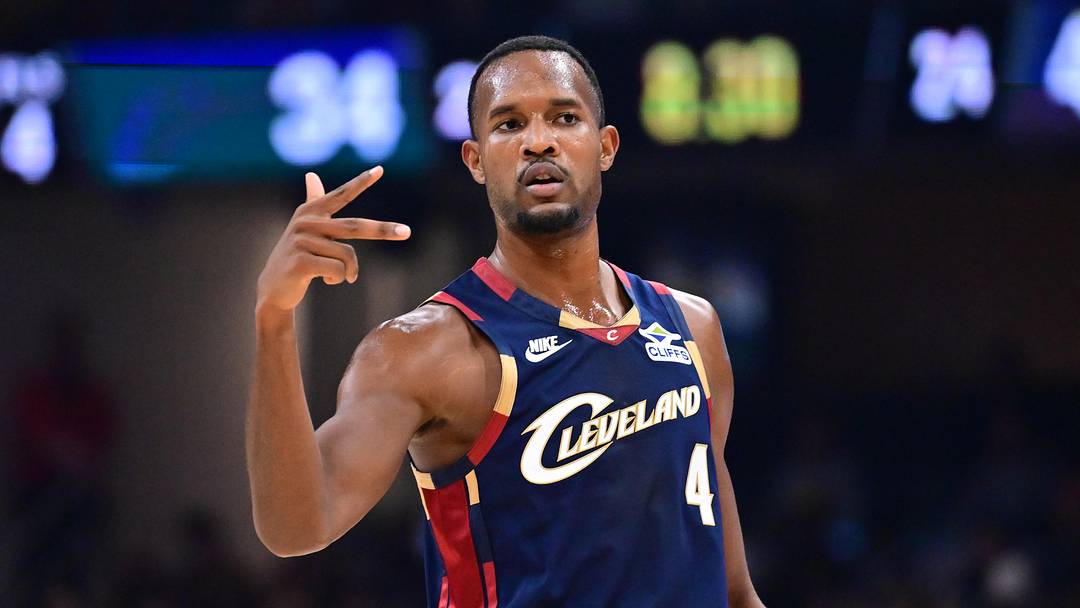 Nov 8, 2025; Cleveland, Ohio, USA; Cleveland Cavaliers center Evan Mobley (4) celebrates after hitting a three point basket against the Chicago Bulls during the first half at Rocket Arena. Mandatory Credit: Ken Blaze-Imagn Images