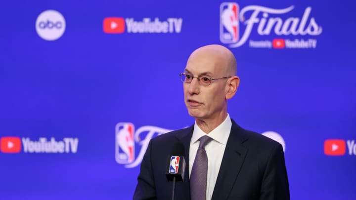 Jun 6, 2024; Boston, Massachusetts, USA; NBA commissioner Adam Silver speaks before game one of the 2024 NBA Finals between the Boston Celtics and the Dallas Mavericks at TD Garden. Mandatory Credit: Peter Casey-USA TODAY Sports