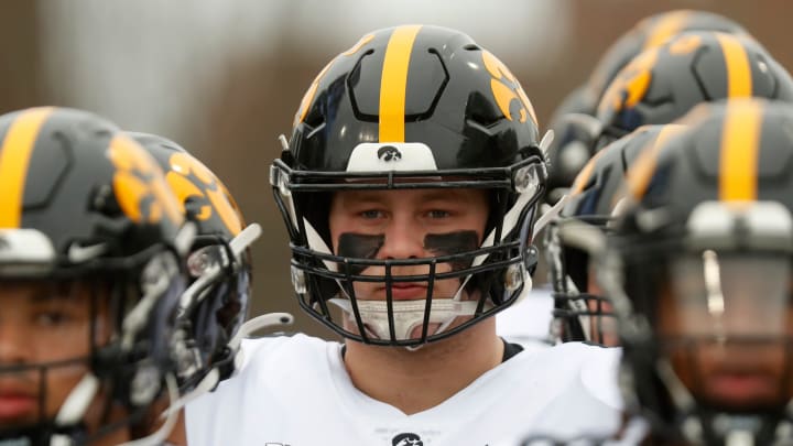 Iowa Hawkeyes offensive lineman Mason Richman (78) takes to the field ahead of the NCAA football game against the Purdue Boilermakers, Saturday, Nov. 5, 2022, at Ross-Ade Stadium in West Lafayette, Ind.

Purdueiowafb110522 Am30025