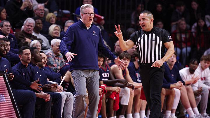Dec 20, 2025; Piscataway, New Jersey, USA; Penn Quakers head coach Fran McCaffery reacts during the first half against the Rutgers Scarlet Knights at Jersey Mike's Arena. Mandatory Credit: Vincent Carchietta-Imagn Images