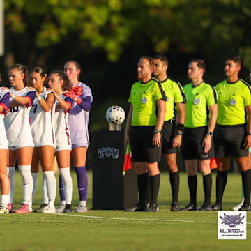 TCU Soccer lines up ahead of their season-opener against Pepperdine at Garvey-Rosenthal Soccer Stadium in Fort Worth, TX.