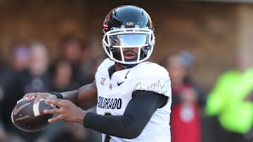 Nov 9, 2024; Lubbock, Texas, USA; Colorado Buffalos quarterback Shedeur Sanders (2) passes against the Texas Tech Red Raiders in the first half at Jones AT&T Stadium and Cody Campbell Field.