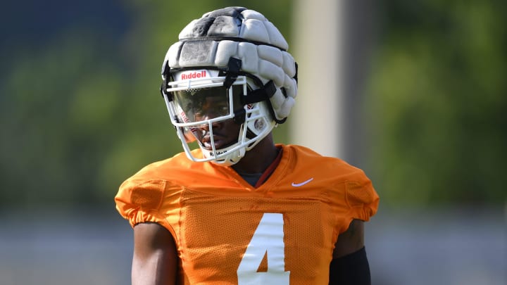 Tennessee   s Warren Burrell (4) is seen during the second day of Tennessee football practice at Anderson Training Facility in Knoxville, Tuesday, Aug. 2, 2022.

Football0802 0542