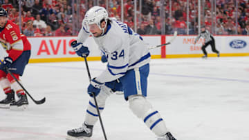 May 16, 2025;  Toronto Maple Leafs center Auston Matthews shoots and scores against the Florida Panthers during the third period in game six of the second round of the 2025 Stanley Cup Playoffs.