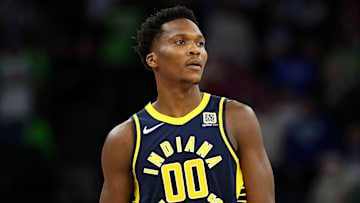 Indiana Pacers wing Bennedict Mathurin (00) during a game against the Minnesota Timberwolves.