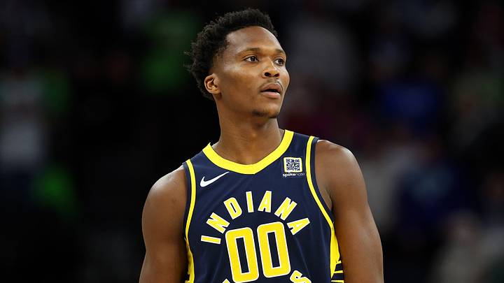 Indiana Pacers wing Bennedict Mathurin (00) during a game against the Minnesota Timberwolves.