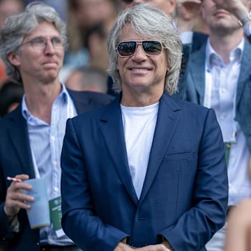 Jul 7, 2023; London, United Kingdom; American singer-songwriter and actor, Jon Bon Jovi in attendance for the Carlos Alcaraz (ESP) and Alexandre Muller (FRA) match on day five at the All England Lawn Tennis and Croquet Club. 