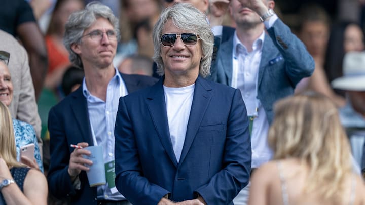 Jul 7, 2023; London, United Kingdom; American singer-songwriter and actor, Jon Bon Jovi in attendance for the Carlos Alcaraz (ESP) and Alexandre Muller (FRA) match on day five at the All England Lawn Tennis and Croquet Club. 