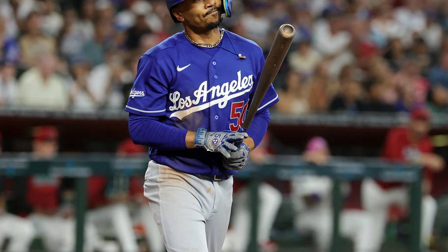 Mookie Betts reacts after striking out