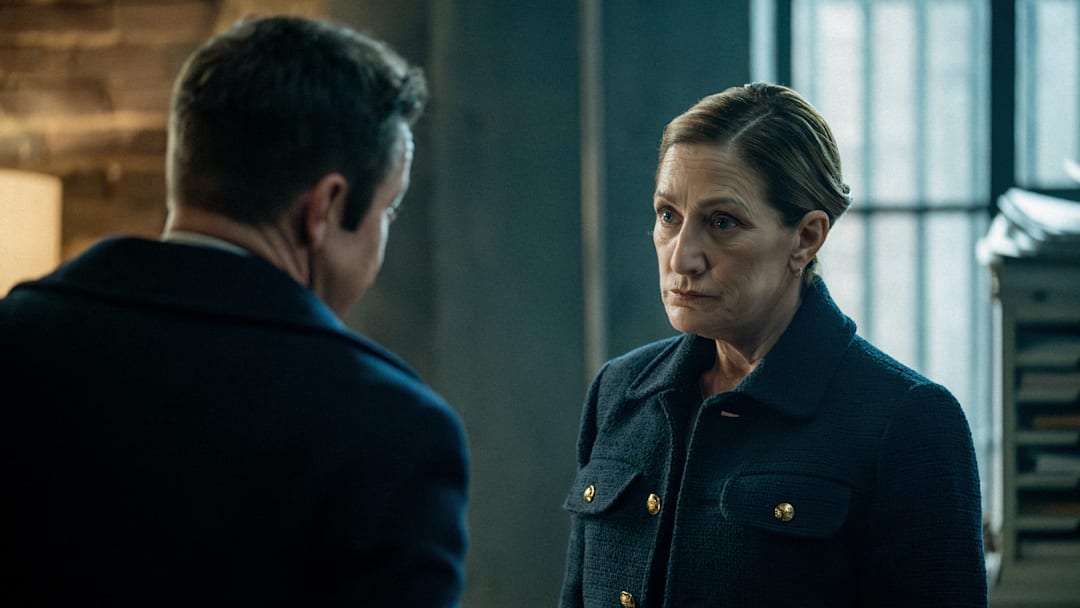 Jeremy Renner as Mike McLusky and Edie Falco as Nina Hobbs in Mayor of Kingstown episode 8, season 4, streaming on Paramount+, 2025. Credit: Jeremy Parsons/Paramount+