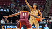 Florida State Seminoles guard Daquan Davis (5) calls a play. The Florida State Seminoles hosted the Virginia Tech Hokies for a men's basketball game Wednesday, Jan. 29, 2025.