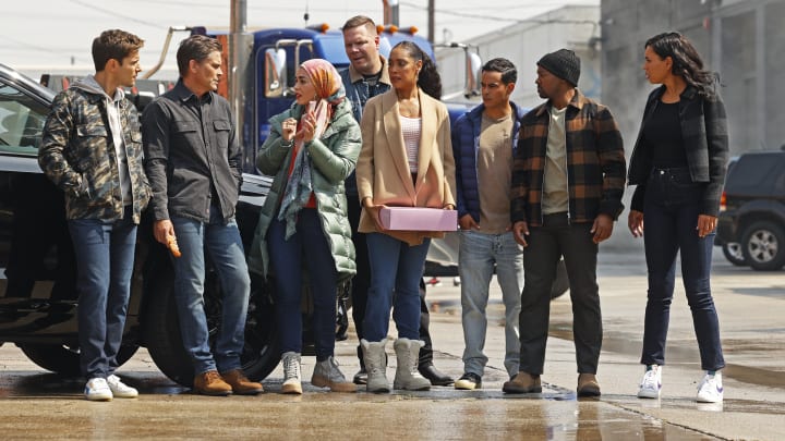 9-1-1: LONE STAR: L-R: Ronen Rubinstein, Rob Lowe, Natacha Karam, Jim Parrack, Gina Torres, Julian Works, Brian Michael Smith and Brianna Baker in the “Push” episode of 9-1-1: LONE STAR airing Monday, Jan. 31 (8:00-9:01 PM ET/PT) on FOX. © 2022 Fox Media LLC. CR: Jordin Althaus/FOX.