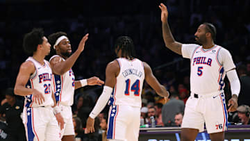 Jared McCain, Guerschon Yabusele, Ricky Council IV, Andre Drummond, Philadelphia 76ers