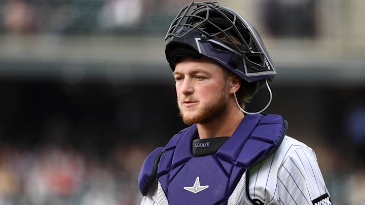 Colorado Rockies catcher Hunter Goodman (15)