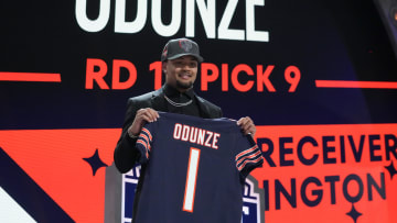 Apr 25, 2024; Detroit, MI, USA; Washington Huskies wide receiver Rome Odunze poses after being