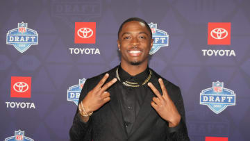 Apr 25, 2024; Detroit, MI, USA; Toledo Rockets cornerback Quinyon Mitchell stands on the red carpet ahead of the 2024 NFL Draft at Detroit’s Fox Theatre. Mandatory Credit: Kirby Lee-USA TODAY Sports