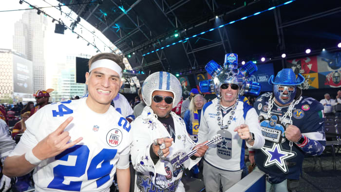 Apr 25, 2024; Detroit, MI, USA; Dallas Cowboys fans pose for a photograph during the 2024 NFL Draft