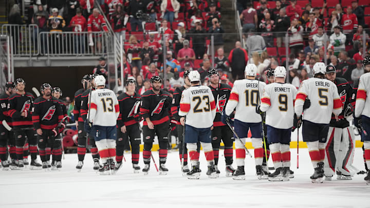 Carolina Hurricanes and Florida Panthers shake hands after the Eastern Conference Final of the 2025 Stanley Cup Playoffs Carolina Hurricanes and Florida Panthers shake hands after the Eastern Conference Final of the 2025 Stanley Cup Playoffs